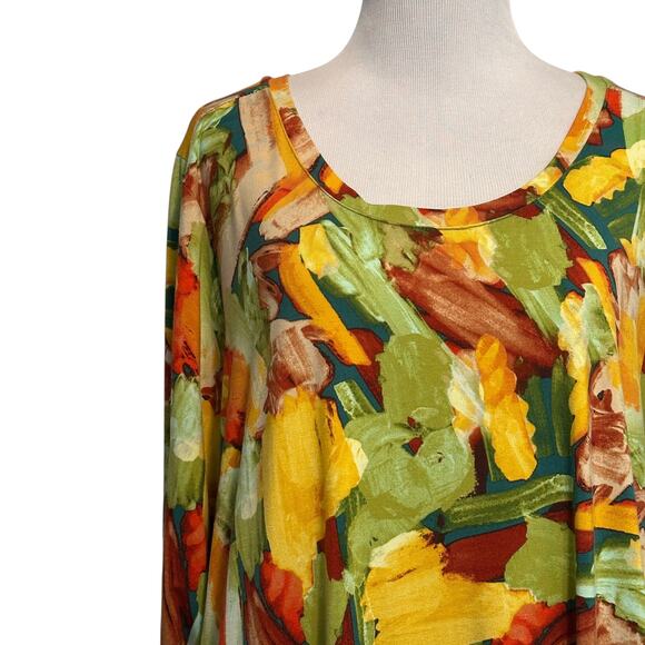 LOGO Lori Goldstein Painterly Artsy Tunic Womens Size 2X Green Multicolor Top - Picture 3 of 8